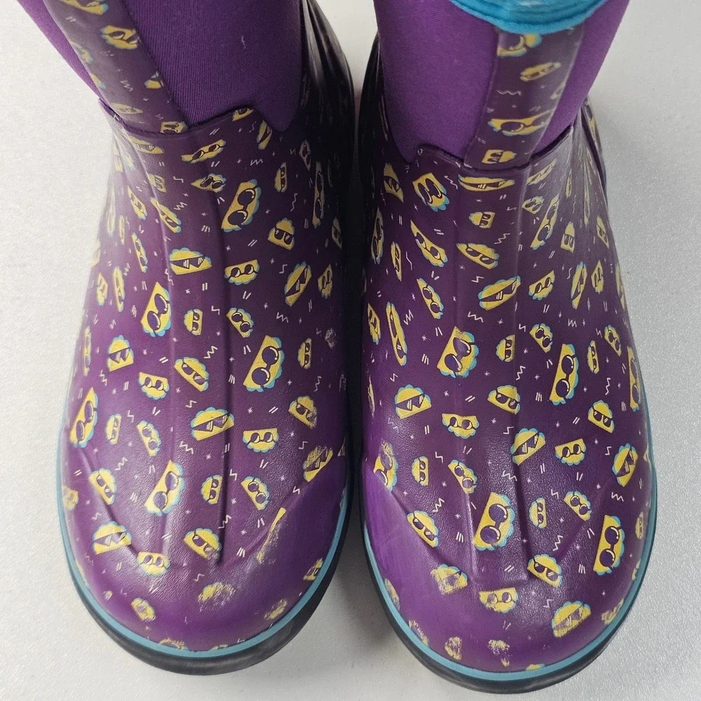 Bogs Kids Classic II Tacos Purple Waterproof Insulated Rain Boots Size 4 Youth